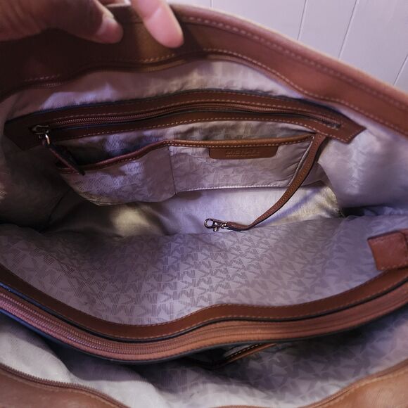 Michael Kors MK Jet Set Travel Chain Zip Top Multifunction Leather Tote Brown - Picture 6 of 14